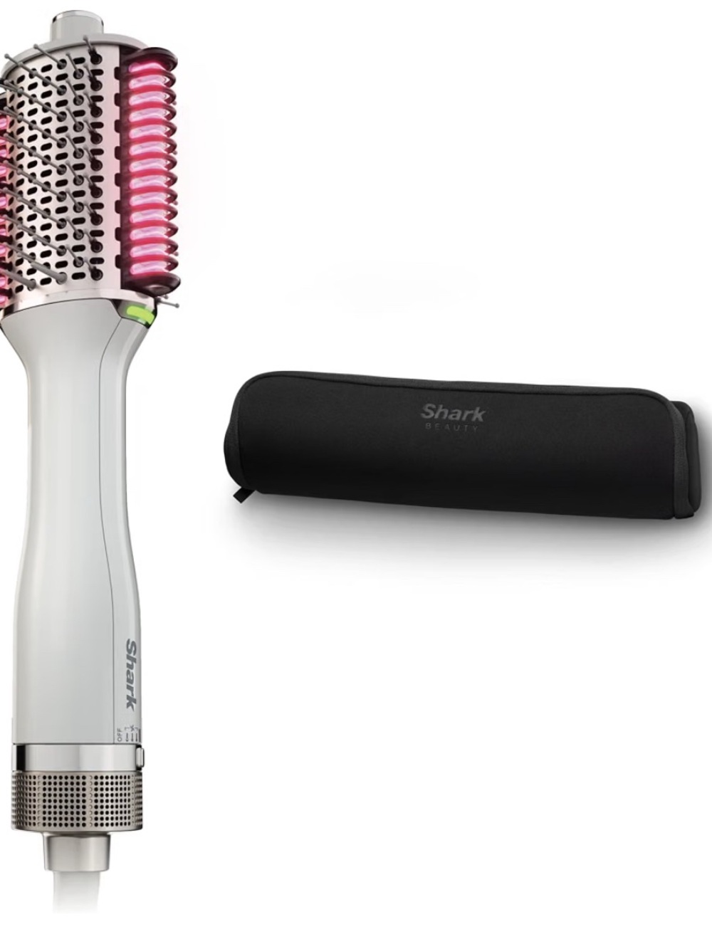 Shark White and Pink Hot Air Styling Brush with Black Travel Case